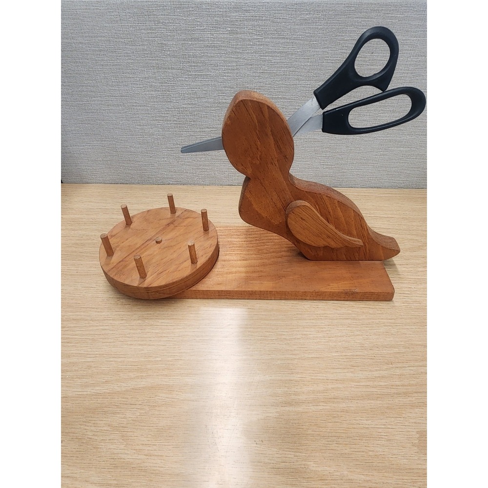 Vintage‎ Wooden Bird Sewing Caddy Holder For Scissors And Spool Thread Holder